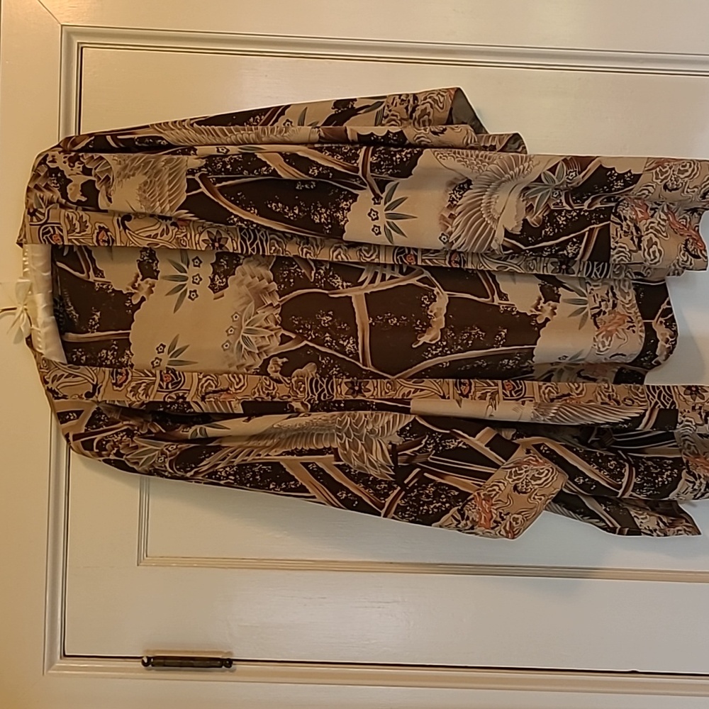 EUC Citron long open front kimono with cranes and dragon border